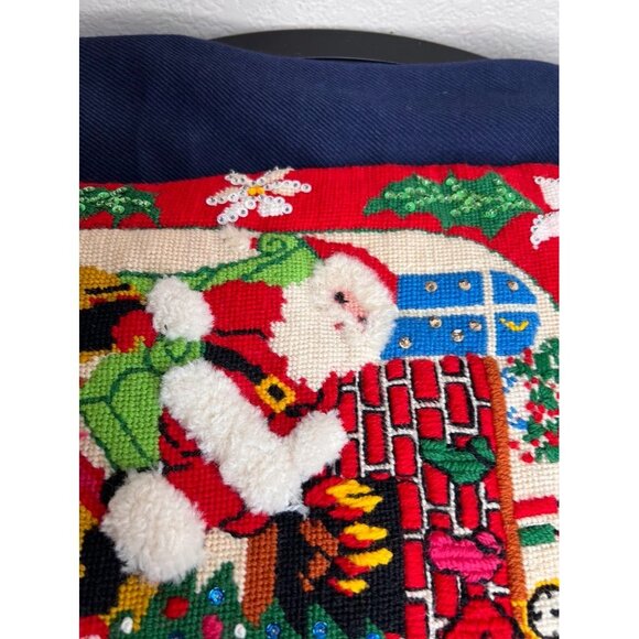 Vintage Santa Needlepoint Christmas Pillow Cover Sham Handmade READ - Picture 8 of 15